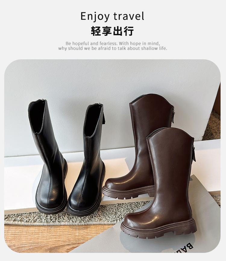 Girls two cotton boots winter 2025 new children's high boots velvet girls Martin boots medium and older children's long boots