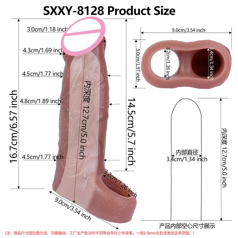 SXXY Silicone Realistic Penis Sleeve With Foreskin Head Reusable Condoms Cock Rings Extender Male Sex Toys Dick Enlarger