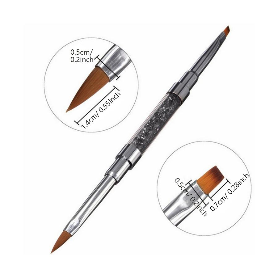 Double Ended Nail Art Brushes Rhinestone Handle, Flat Head Gel & Carving Sculpting Pen for Nail Extension Manicure