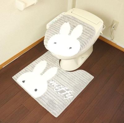 Miffy Toilet with Lid Senko Prima Miffy Toilet Cover Adhesive Character Cute Mat, 2-Piece Set, Gray, 58x60cm, Dual-Use Cover, Set, Type, Goods,