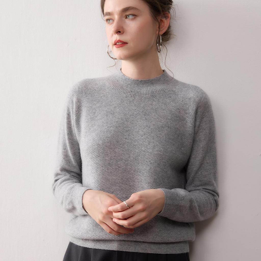 Women's Pure Cashmere Half-High Neck Sweater - Versatile Long Sleeve Knit Pullover