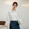 Women's White Long Sleeve French Sweet Ruffled Collar Shirt - 2026 Spring/Autumn Solid Color Fashion