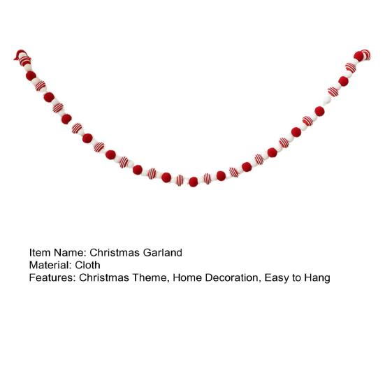 Christmas Velvet Bow Garland Decoration Pre-Strung Red White Ball Ornament Home Office Bedroom Xmas Tree Mantel Fireplace Shelf Indoor Holiday Decor