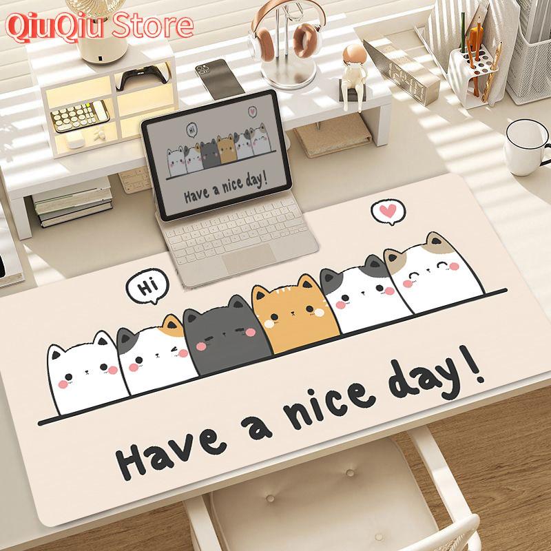 Cat Kawaii Mouse Pad Large Cute Girl Laptop Keyboard Pads Cartoon Lock Edge Wrist Mat