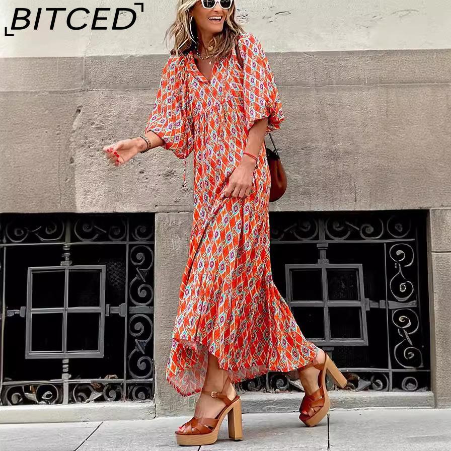 BITCED Women's Summer Printed Maxi Dress Bohemian-Style Dress
