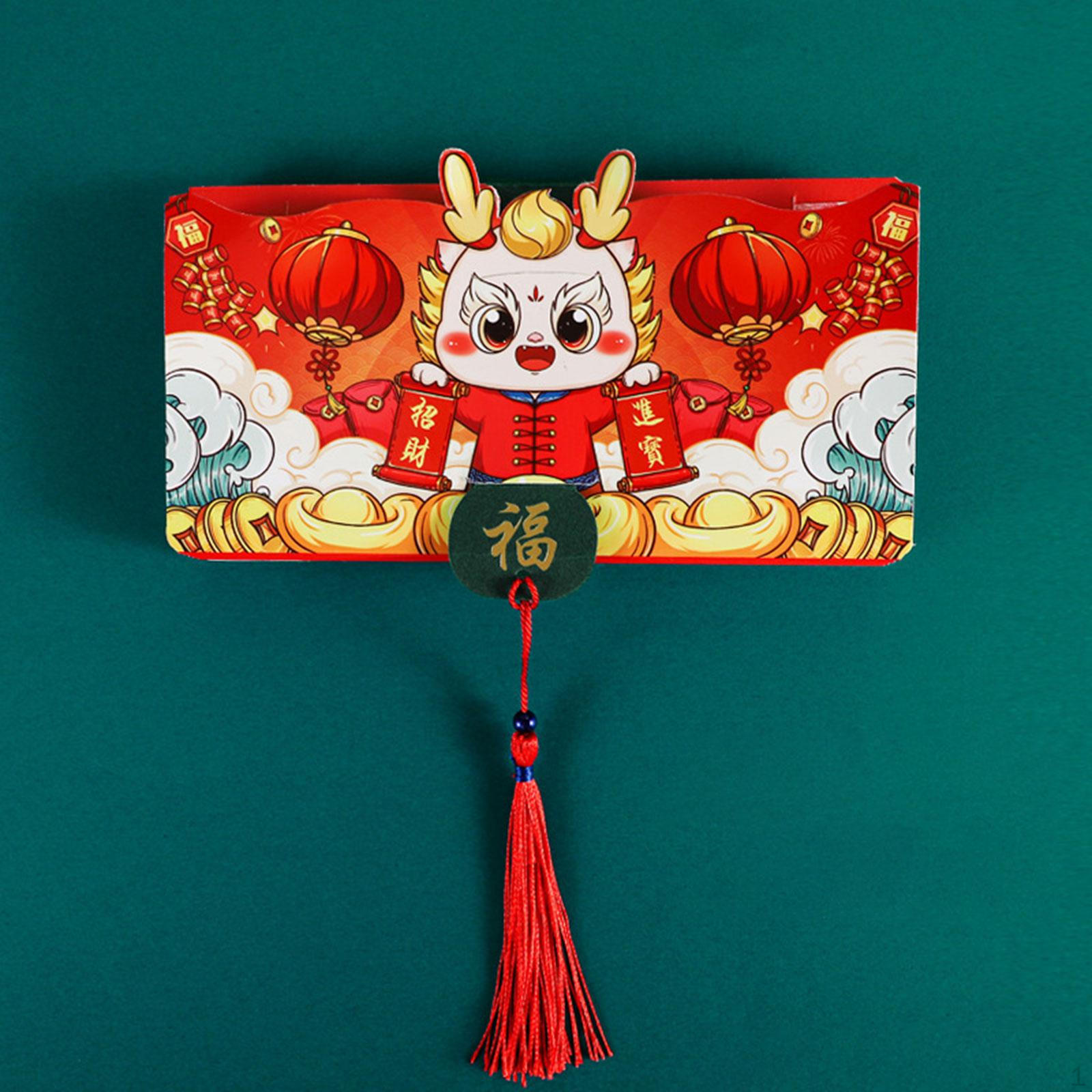 

Chinese Year Dragon Red Envelope Packet Bag Money Envelopes for Celebration 10 Card Slots