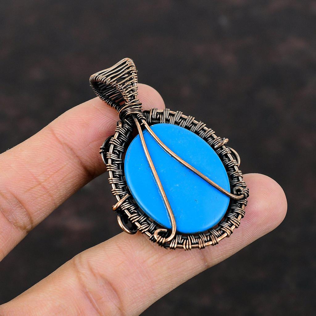 Pingente de turquesa Bela Adormecida com fio de cobre enrolado em pedra preciosa, design exclusivo de cobre, joias feitas à mão com fio enrolado, presente para ele