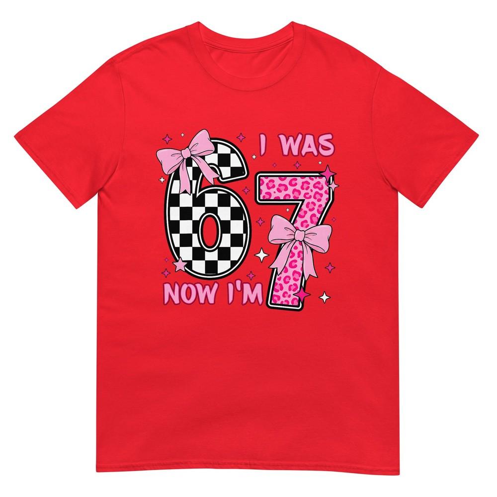 I Was 6 Now Im 7 Birthday 7 Years Old Leopard Coquette Bow Tshirt S