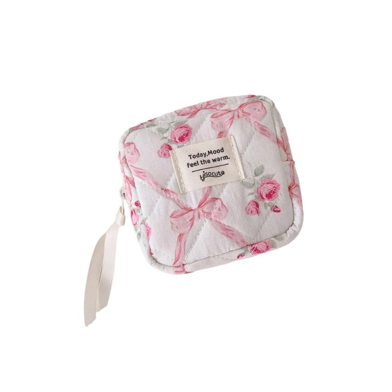 

Квітчаста косметичка з бантом та численними відділеннями, водостійка, з полібавовни, дорожні органайзери для макіяжу та аксесуарів рожевий