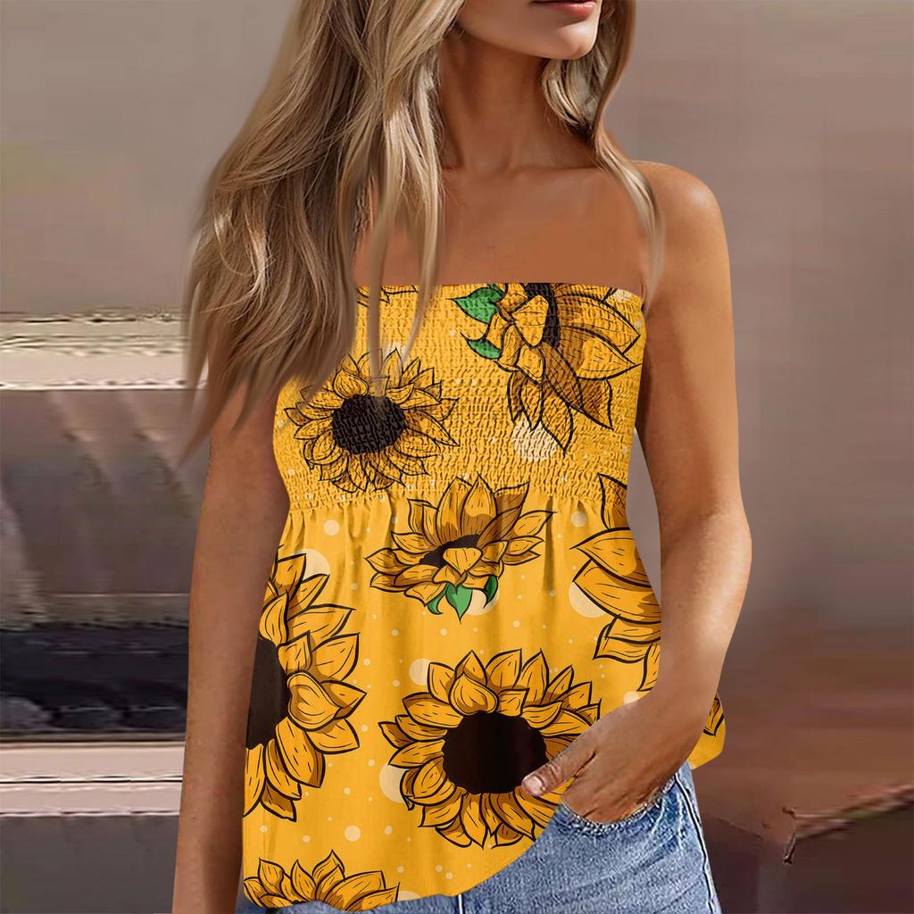 Tube Tops For Women,Cute Sexy Off Shoulder  Print Sleeveless T-Shirt