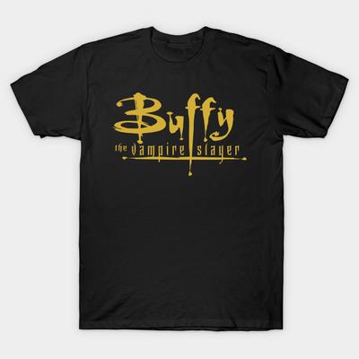 Asian Size Men Black Print T-shirt Buffy Logo No-Cut Heat Transfer Print Cotton Tshirt