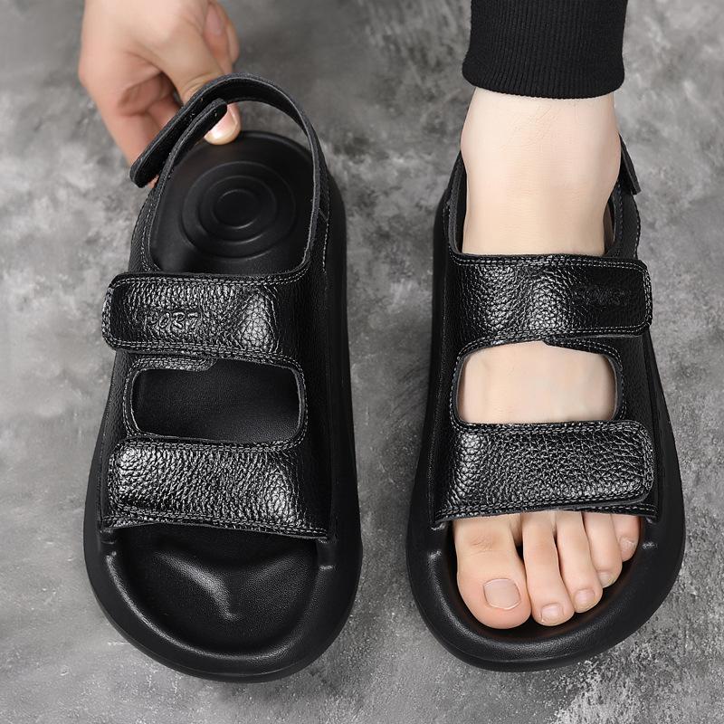 Fashion Solid Color Leather Sandals for Men 2025 Summer New Designer Platform Sandals Male Fashion Casual Outwear Beach Shoes Man