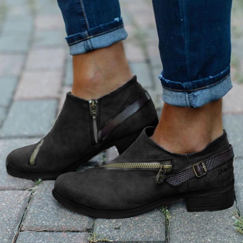 fashion Fashion Women Casual Shoes Ladies Retro Round Toe Low Heel Zipper Boots Woman Thick Heel Short Boots Single Shoes 2024