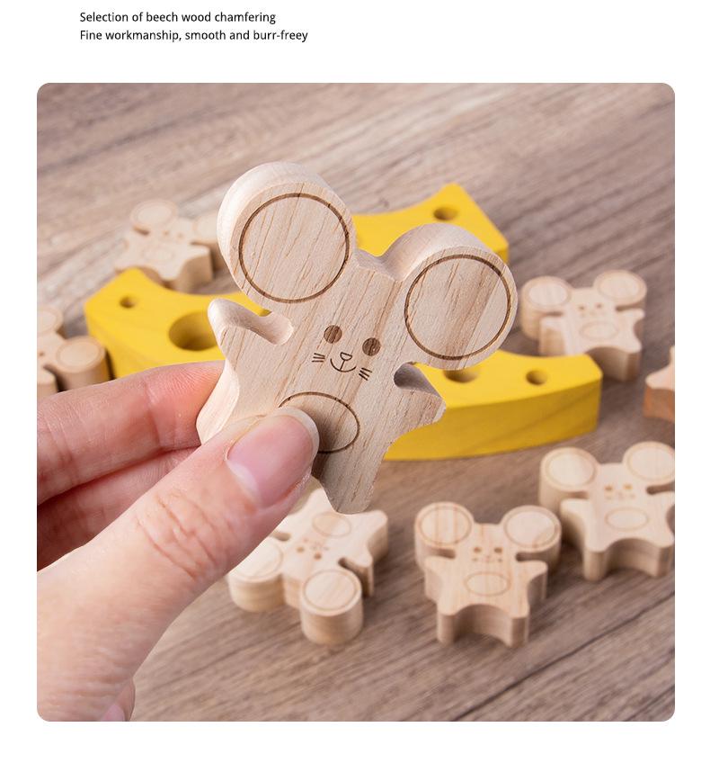 Wooden Mouse and Cheese Stacking Blocks Educational Toy for Kids