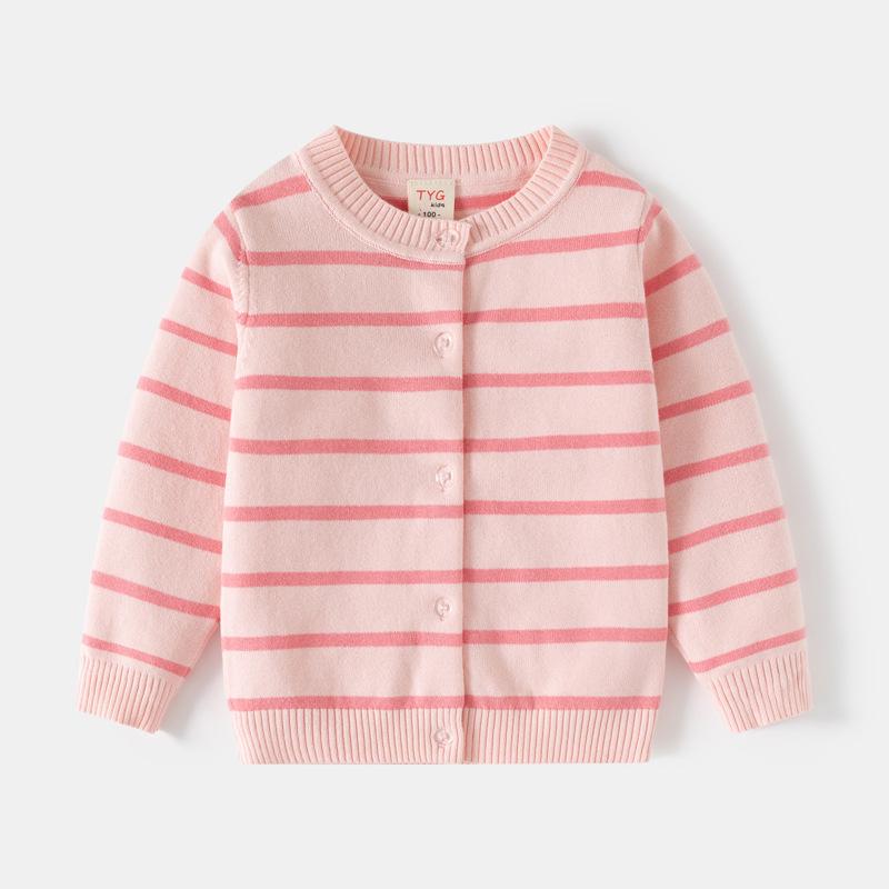 Korean Style Girls  Single-Shoulder Knit Striped Button-Up Cardigan 120 (Height 110cm) розовый