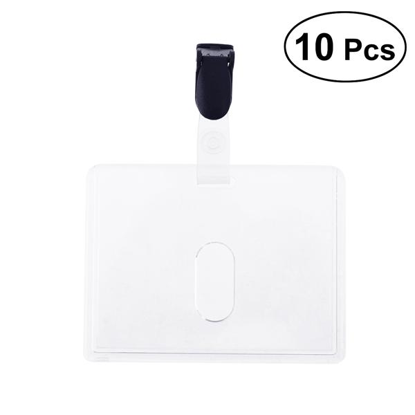 10Pcs Business ID Card Badge Holder Genuine leather Horizontal or Vertical Black