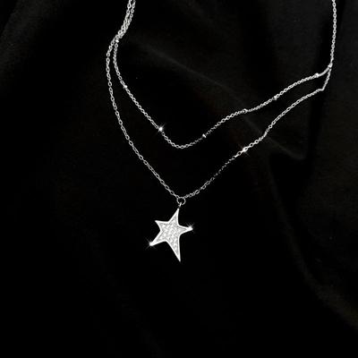 Colar de Estrela de Cinco Pontas de Camada Dupla para Colar Feminino Estilo Frio Corrente Curta para Clavícula Anel de Pescoço Simples Japonês e Coreano