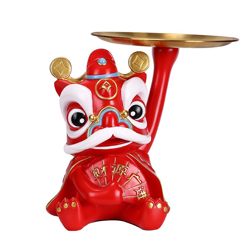 Chinese Lion Dance Ornament Entryway Desktop Key Tray Jewelry Cosmetic Storage Saucer Decoration Candy Plate