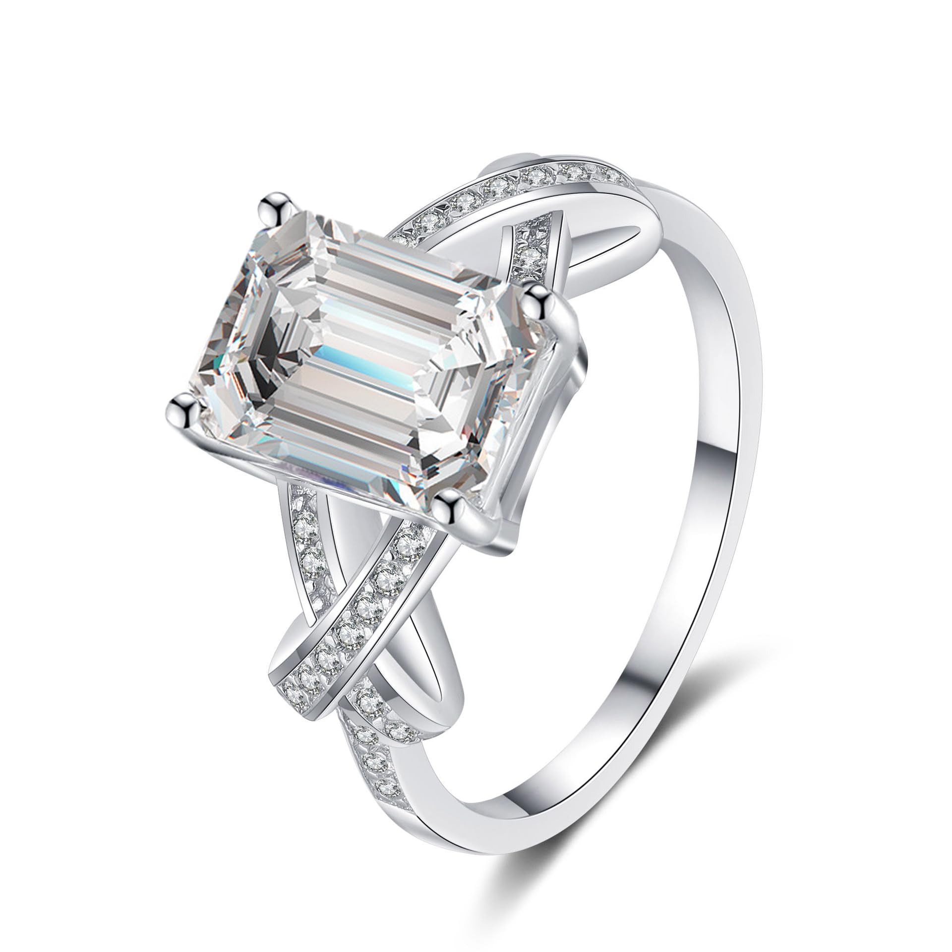 

Luxurious Ring Platinum Plated Engagement Ring Emerald Cut Stunning 7x9mm 3CT Simulated Diamond Wedding Ring Christmas Statement Love Gift [sjmygudgo] чистий