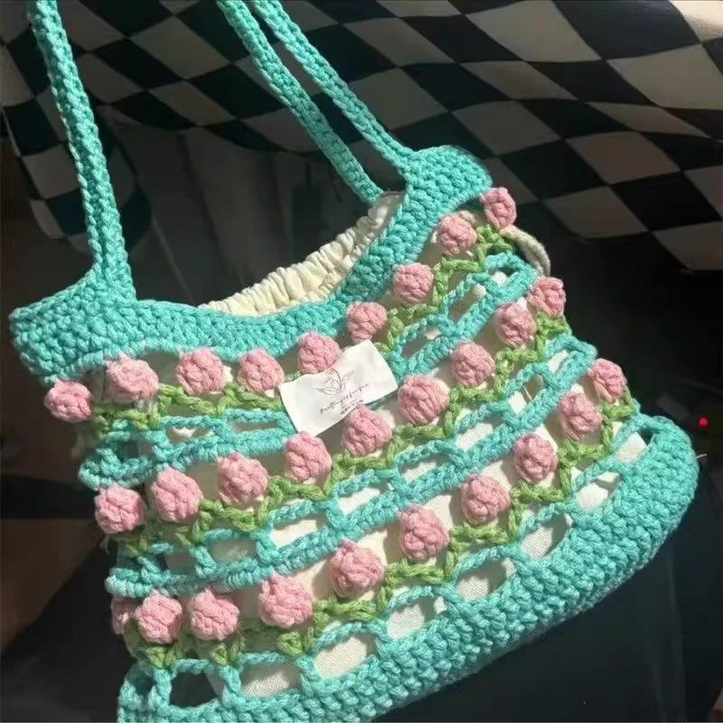 Rainbow Tulip Hand-woven Bag DIY Material Bag Homemade Summer Shoulder Messenger Bag