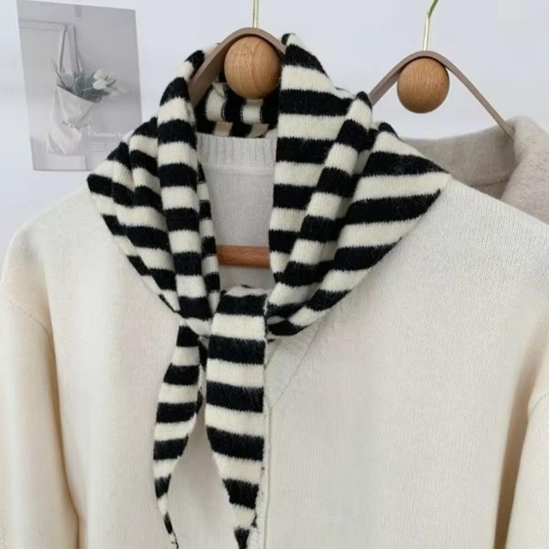 New Women Wool Scarf Shawl Winter Warm Soft Knitted Striped Triangle Fashion Brand Bandana Lady Wool Scarves