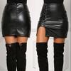 Women Sexy Leather High Waist Mini Pencil Skirt