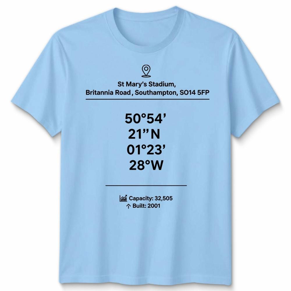 Stadium Coordinates Southampton Unisex T Shirt Geographic Location Tee S