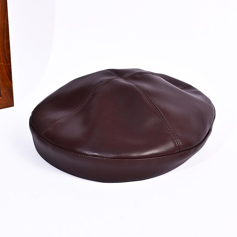 Chapeau d'automne pour femmes, chapeau octogonal polyvalent, béret rétro en cuir mettant en valeur le petit visage, chapeau de peintre de printemps et d'automne