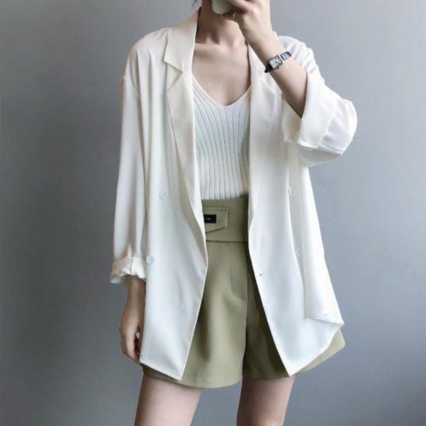 

Summer Women s Chiffon Blazer Thin Loose Drapey Suit Jacket Plus Size Blazer S белый