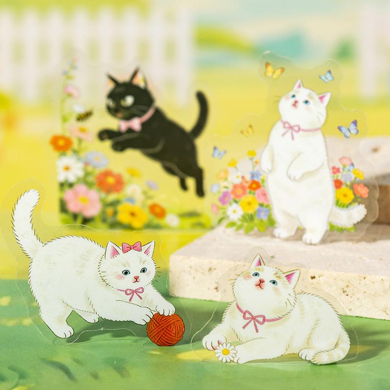 50 Sheets Per Pack of PET Scenery Stickers Featuring Cute Cats Adventures Planner Water Cup and Computer DIY Collage