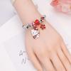 Delicate Five-Petal Flower Pendant Stainless Steel Beaded Bangle Bracelet For Women