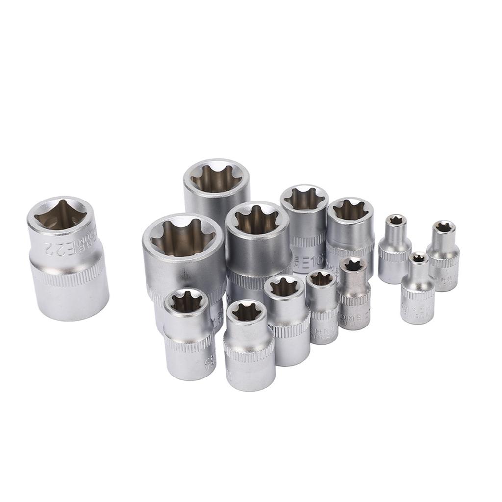 14Pcs E Type Torx Star Bit Socket Set E4‑E24 1 4  3 8  1 2  Drive Repair Tool Kit