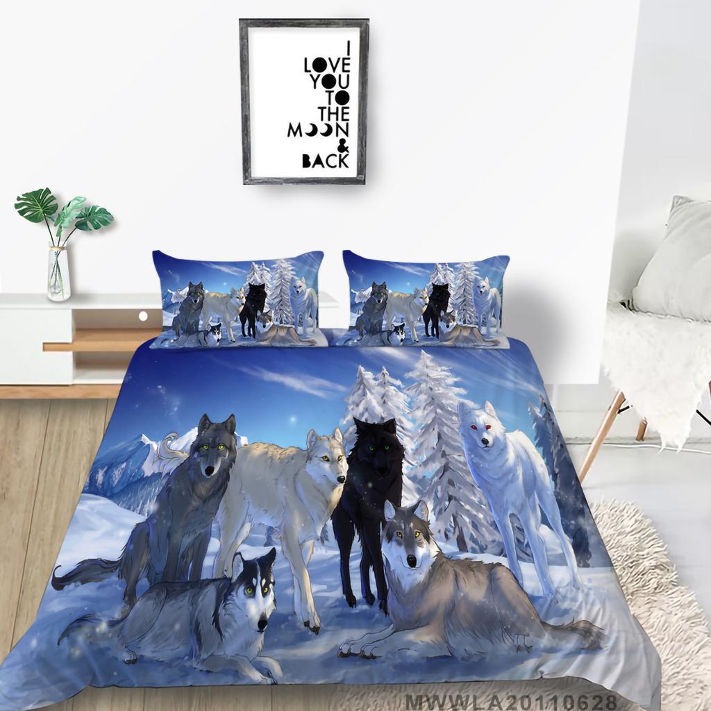 3D Wolf Theme Bedding Set with Wolf Print Quilt Cover Pillow Case 2 or 3 Pieces AU240 * 270 Extra Large Home Decoration