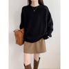 Retro round neck solid color versatile pullover sweater women's autumn and winter new loose and thin knitted sweater top