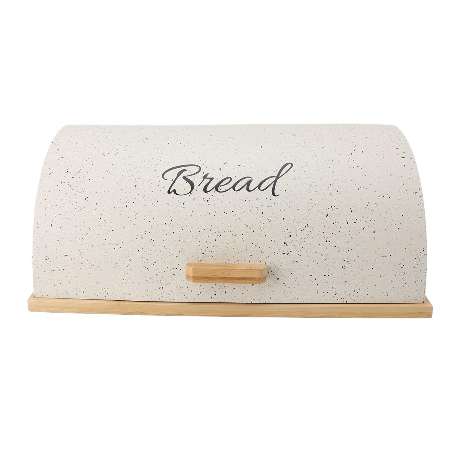 

Bread Box Wooden Iron Roll Top Flat Sided Bread Storage Container with 3pcs Storage Jars for Kitchen Countertop