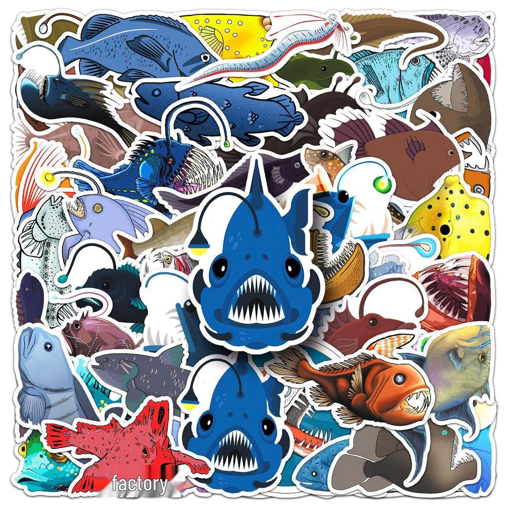 50-Pack Deep Sea Fish Cartoon Stickers: Waterproof Marine Life for Journals, Phone Cases, and Creative Decoration