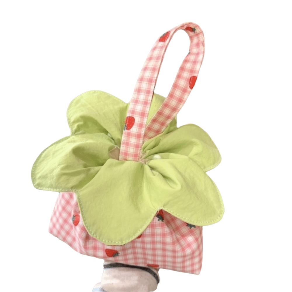 

Bundle Pocket Drawstring Bag Small Size Strawberry Printed Storage Bag Plaid Print Handbag Student Strawberry Checkered
