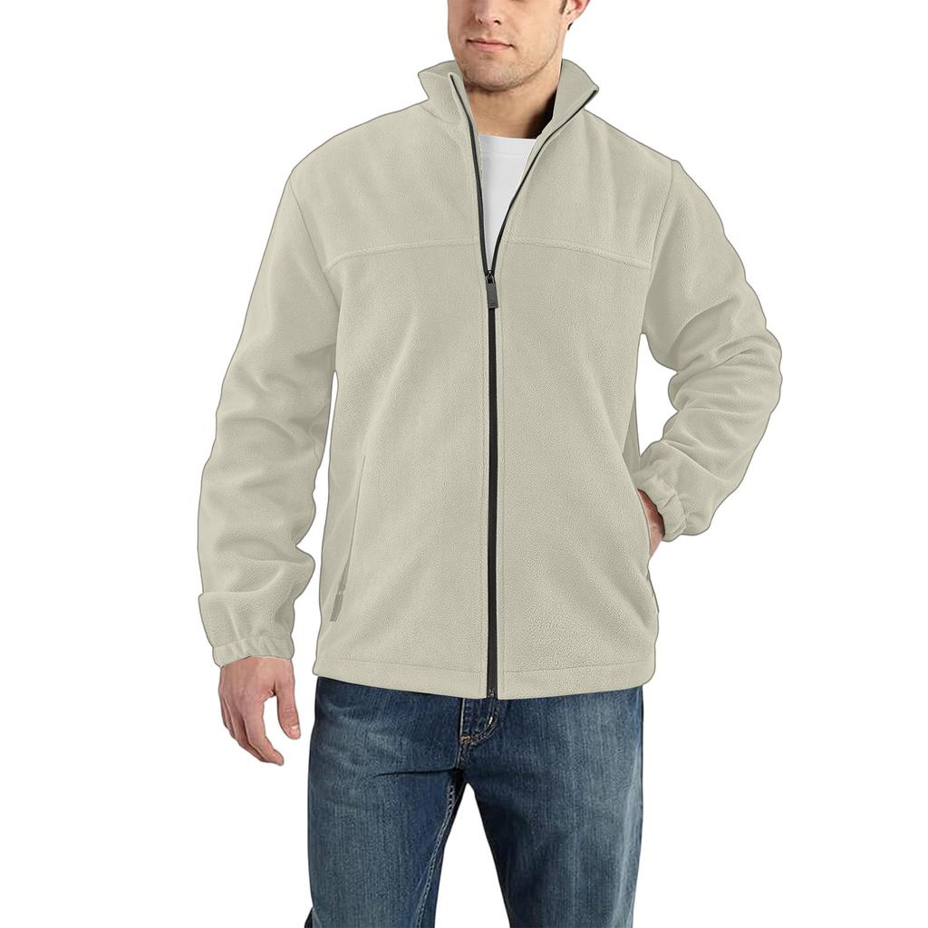 Men's Fleece-Lined Outdoor Jacket With Zipper And Long Sleeves