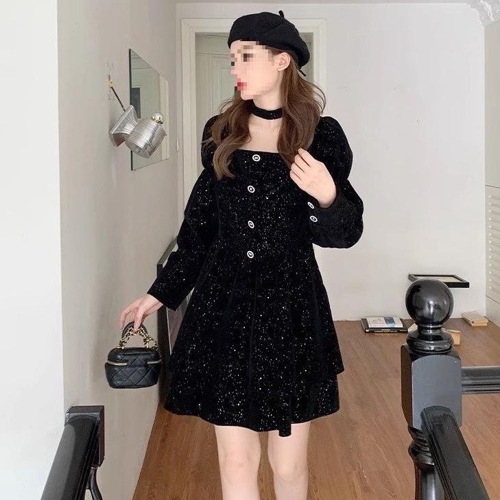 Spring Arrival Sequin Square Neck Long Sleeve Princess Dress for Formal Events