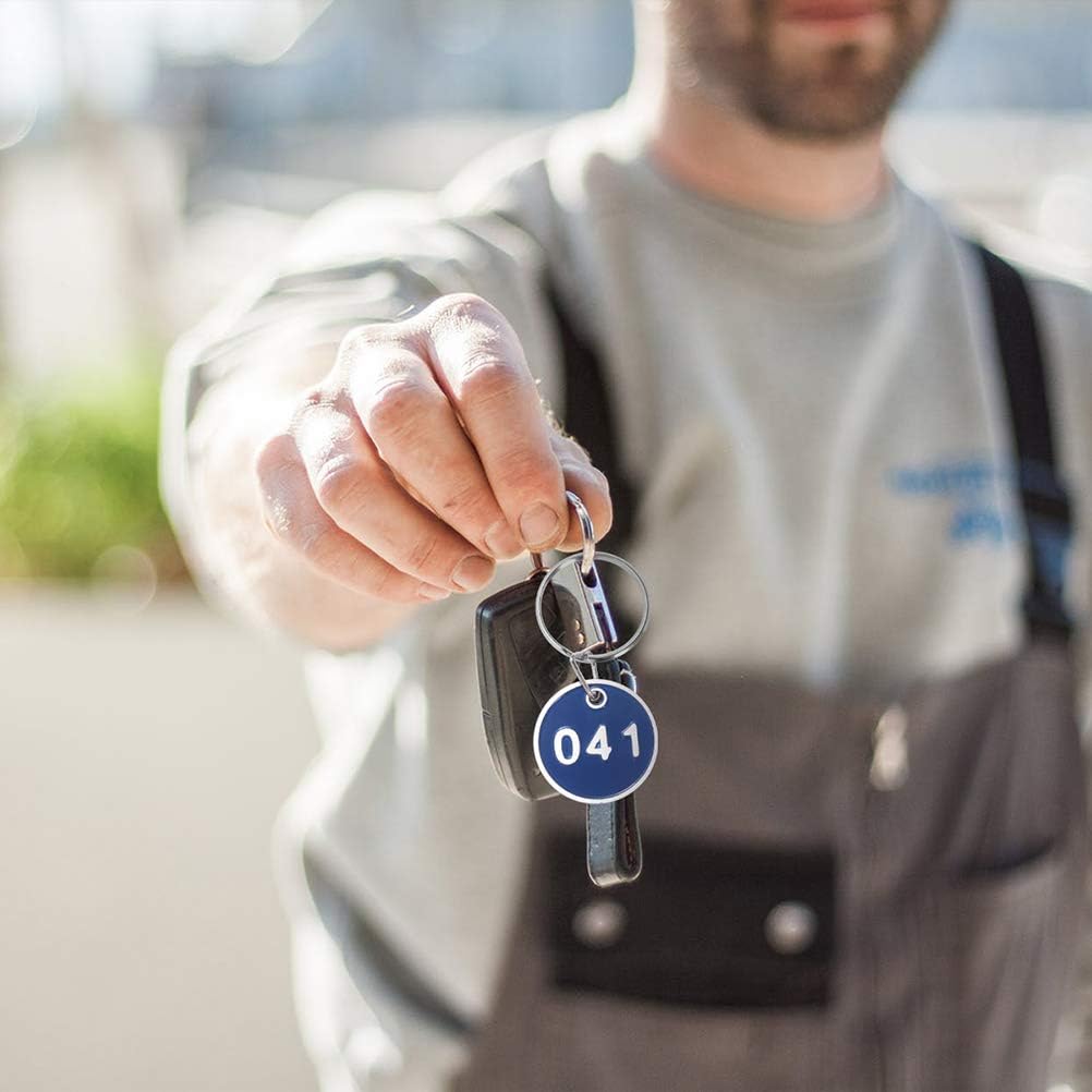 1set Aluminium Metal Luggage Id Tags Key Ring Labels Blue Numbers for Home Office Hotel Organization