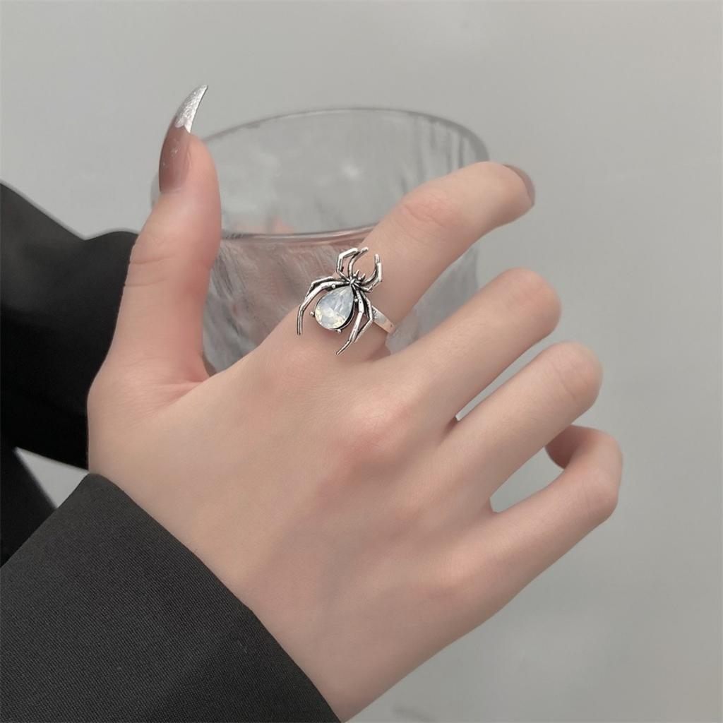 Vintage Weiß Schwarz Kristall Spinne Offene Verstellbare Ringe Punk Insekt Fingerring Gothic Halloween Schmuck Geschenke Für Frauen Männer