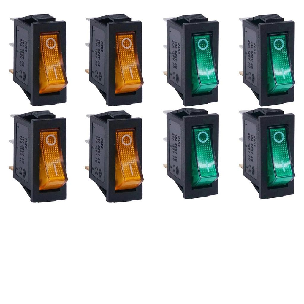 8Pcs AC 250V/15A, 125V/20A Illuminated LED On/Off SPST 3 Pin 2 Position Mini Boat Rocker Toggle Switch Snap for Househould DIY