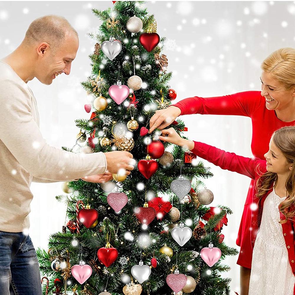 24 Teil/schachtel Weihnachtskugel-Ornamente Herzform Weihnachtsbaum Hängender Anhänger Weihnachtsdekorationen für Zuhause 2025 Navidad Natal