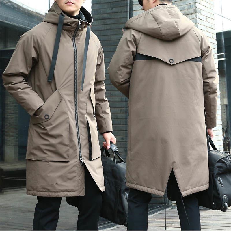 Premium Men's Mid-Length Korean Style Down Jacket - Thick, Warm, White Duck Down for Business Casual Trend.