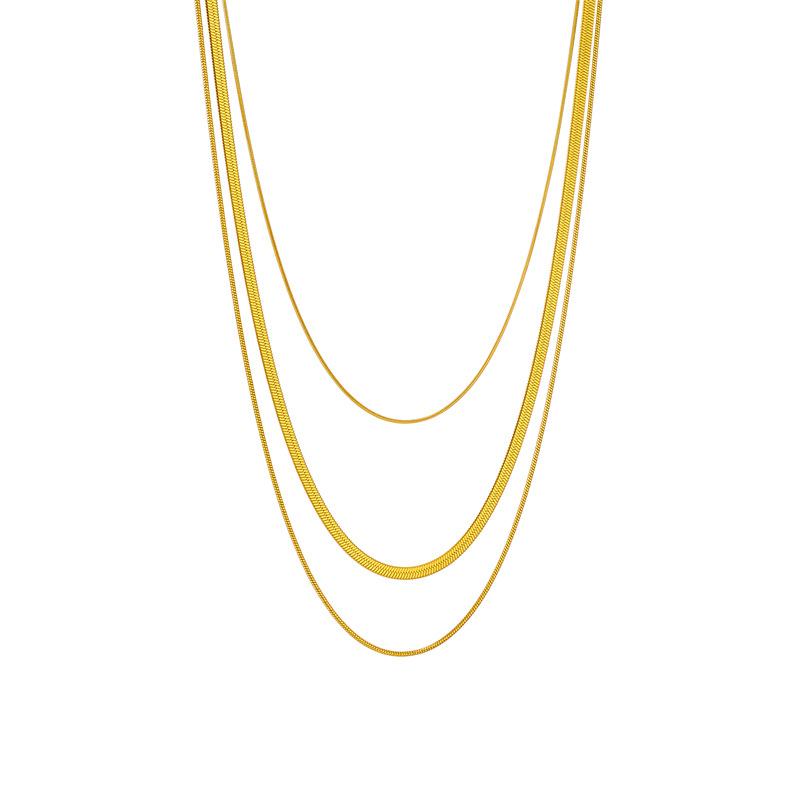 Gold Plated Triple Layer Herringbone Chain Necklace Fashion Jewelry for Women