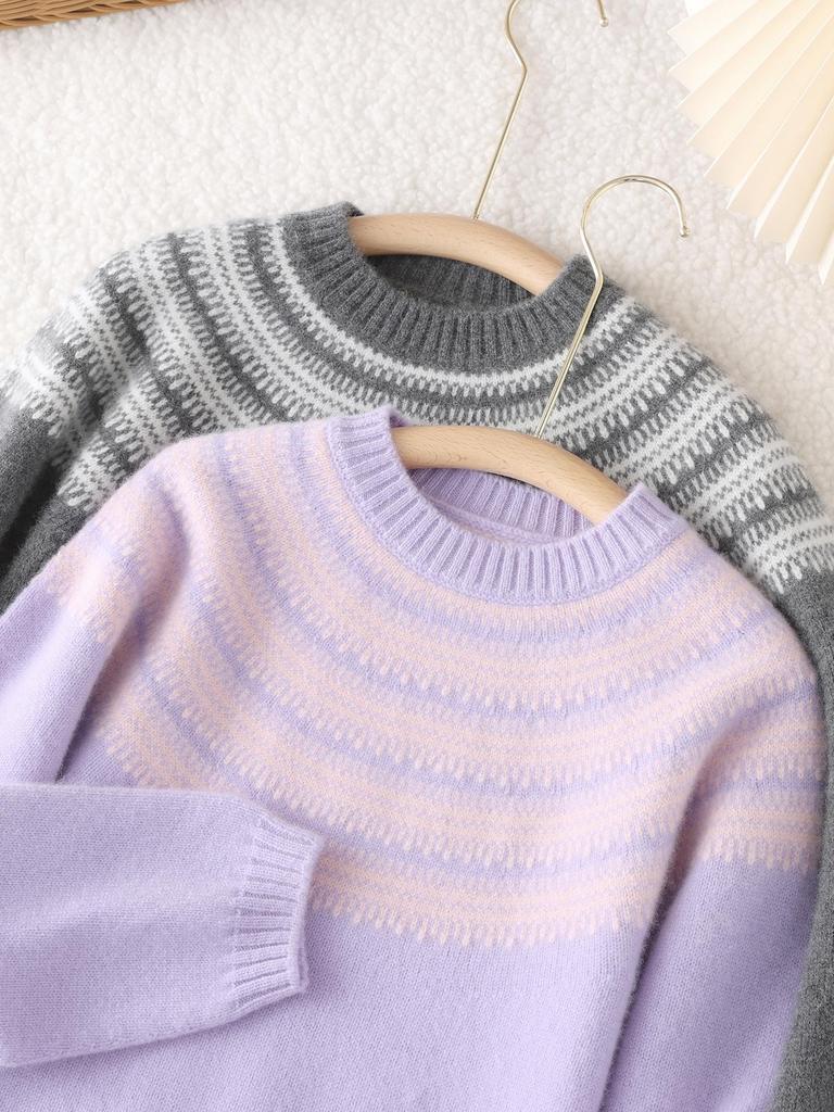 Unisex Schwwerer Fair Isle Wollpullover - Herbst/Winter Halber Rollkragen Basisschicht