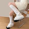 Damen Mädchen Fairycore Gestrickte Beinwärmer Ausgestellte Stiefelsocken Japanische JK Lagenlook Rüschen Spitzenbesatz Fußabdeckungen Streetwear