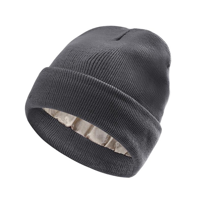 European-American Autumn/Winter Silk Satin Knitted Hat: Hairstyle Protection & Warmth