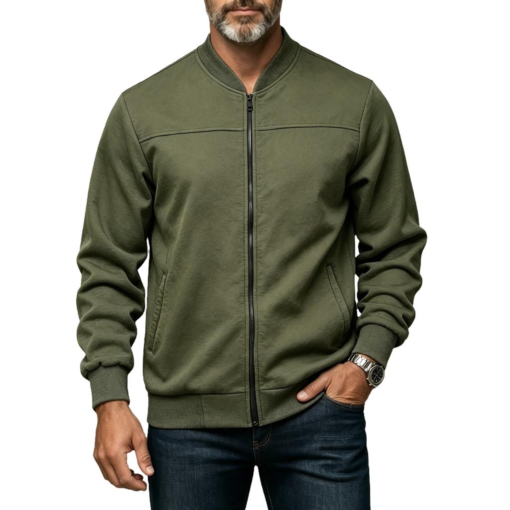 Men's -Lined Zip-Up Jacket Casual Cardigan Color Long Sleeve