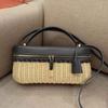 Women Casual Straw Box Bag Large Capacity PU Leather Trendy Crossbody Bag Versatile Handbag Travel Shopping Commute Bag